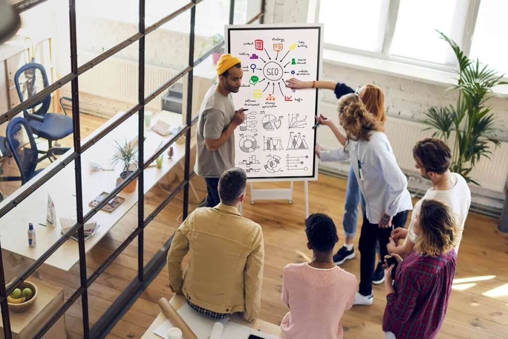 SEO consulting session discussing optimization techniques.